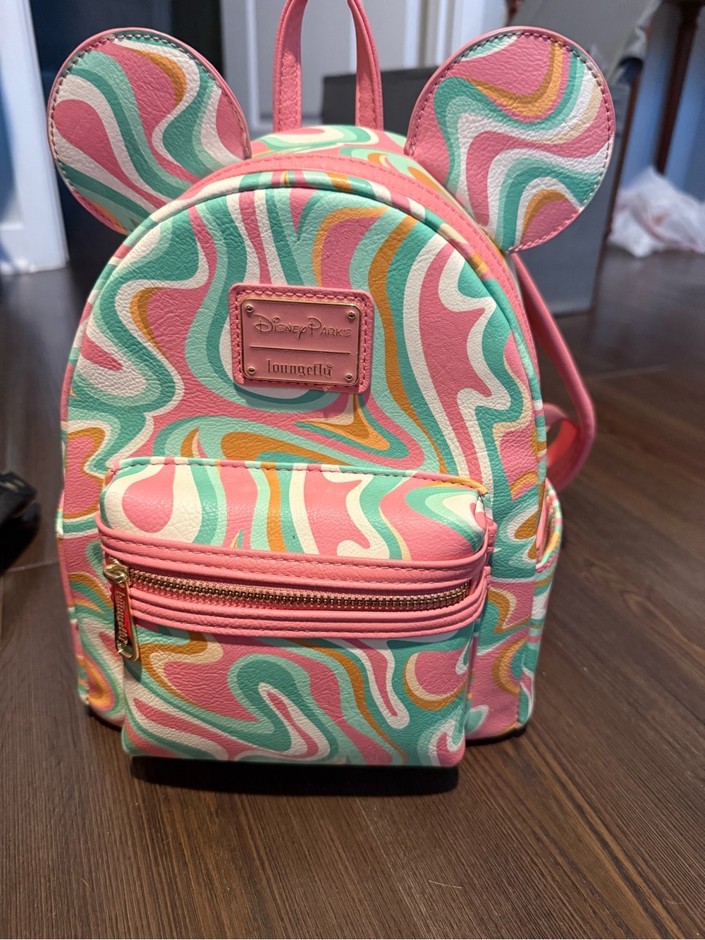 Loungefly Pastel Swirl Minnie Ear Mini Backpack - Pink, Mint, Coral, Cream